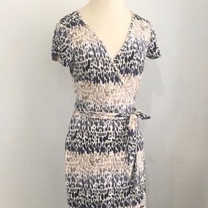 LOFT wrap dress Animal Print XS Oatmeal and Brown Business Casual